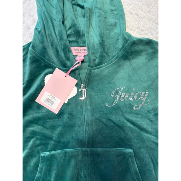 NWT Juicy Couture Bling On Chest & Front Left Hip Evergreen Track Suit Sz L Y2K - Picture 2 of 9